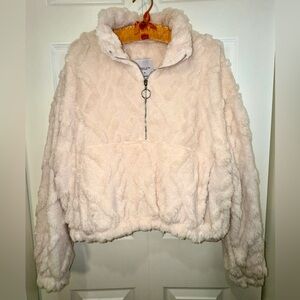 Angel Kiss Cropped Quarter Zip Teddy Fleece Pullover Ivory Women’s Size XL NWT